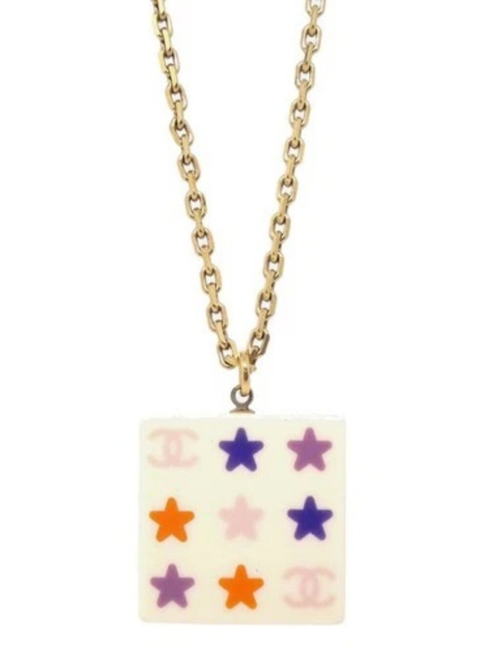 Chanel Gold White Square Chain Pendant Necklace 03A 197240